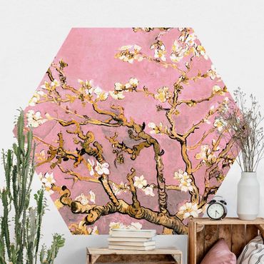 Self-adhesive hexagonal pattern wallpaper - Vincent Van Gogh - Almond Blossom In Antique Pink