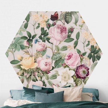Self-adhesive hexagonal pattern wallpaper - Vintage Flowers Illustration XXL