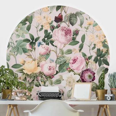 Self-adhesive round wallpaper - Vintage Flowers Illustration XXL