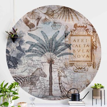 Self-adhesive round wallpaper - Vintage Collage Map Africa