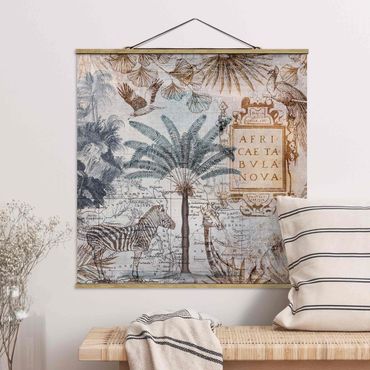 Fabric print with poster hangers - Vintage Collage Map Africa - Square 1:1