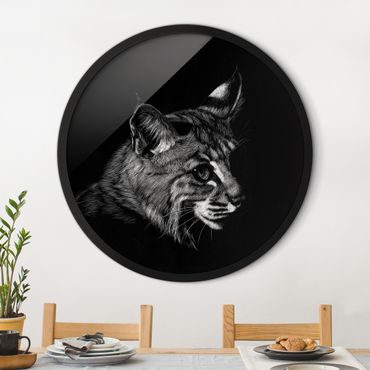 Circular framed print - Vintage Cat on Black Backdrop