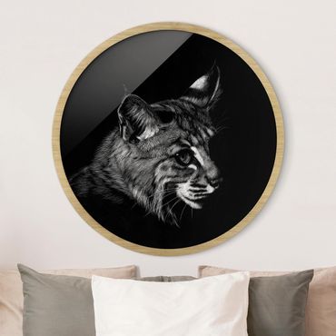 Circular framed print - Vintage Cat on Black Backdrop