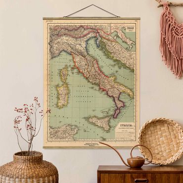 Fabric print with poster hangers - Vintage Map Italy - Portrait format 3:4
