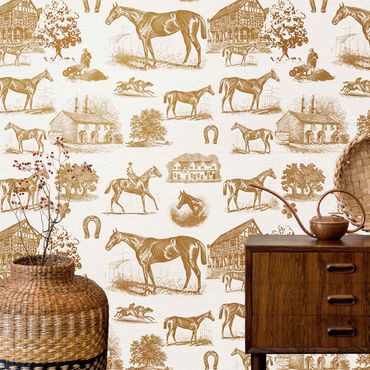 Wallpaper - Vintage Horse Pattern Brown