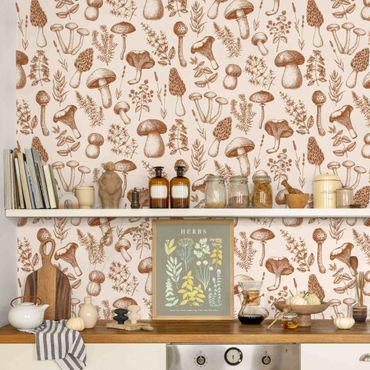 Wallpaper - Vintage Mushrooms and Herbs