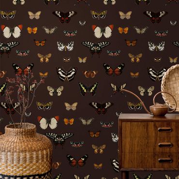 Wallpaper - Vintage Butterflies On Bordeaux