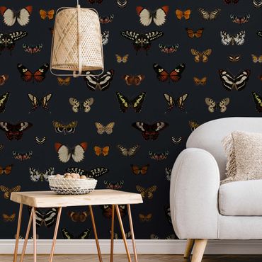 Wallpaper - Vintage Butterflies On Dark Blue
