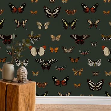 Wallpaper - Vintage Butterflies On Dark Green