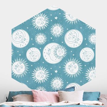 Self-adhesive hexagonal pattern wallpaper - Vintage Sun, Moon And Stars