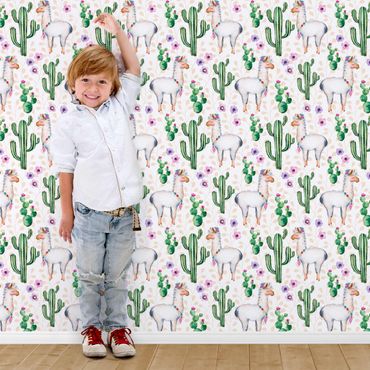 Wallpaper - Lama And Cacti Watercolour