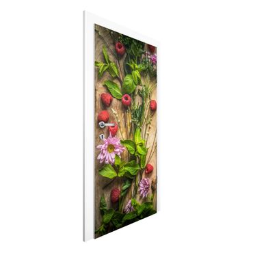 Door wallpaper - Flowers Raspberries Mint