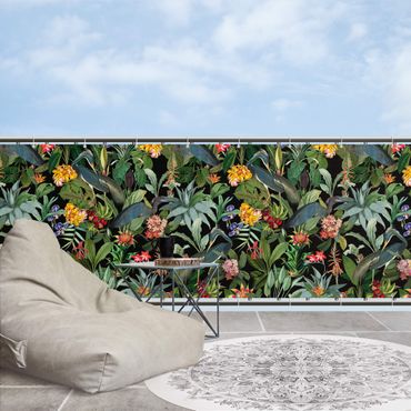 Balcony privacy screen - Birds With Tropical Flowers