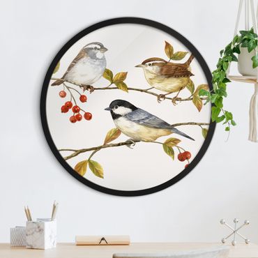 Circular framed print - Birds And Berries - Tits