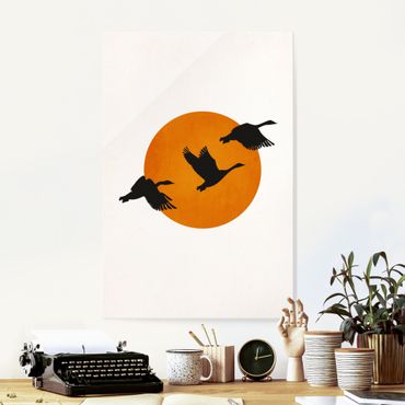Glass print - Birds In Front Of Red Sun