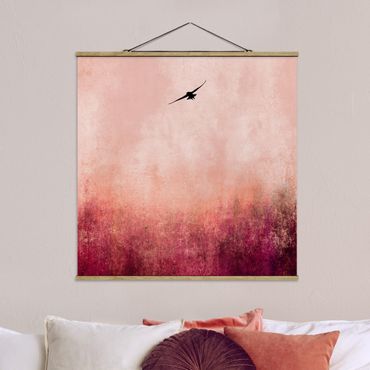 Fabric print with poster hangers - Bird In Sunset - Square 1:1