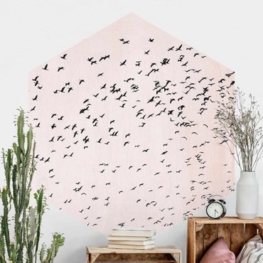 Self-adhesive hexagonal pattern wallpaper - Flock Of Birds In The Sunset