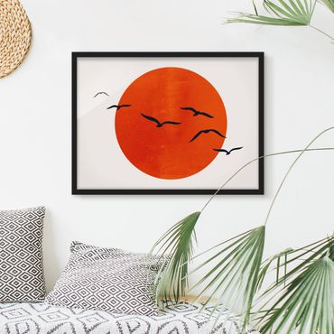 Framed poster - Flock Of Birds In Front Of Red Sun I
