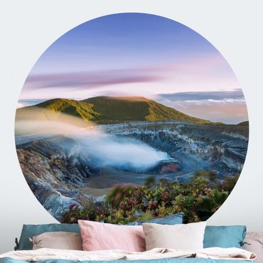 Self-adhesive round wallpaper - Poás Volcano At Dawn