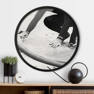 Circular framed print - Waxing The Board