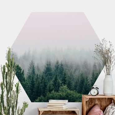 Self-adhesive hexagonal pattern wallpaper - Foggy Forest Twilight
