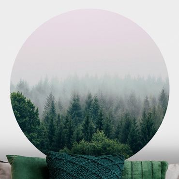 Self-adhesive round wallpaper - Foggy Forest Twilight