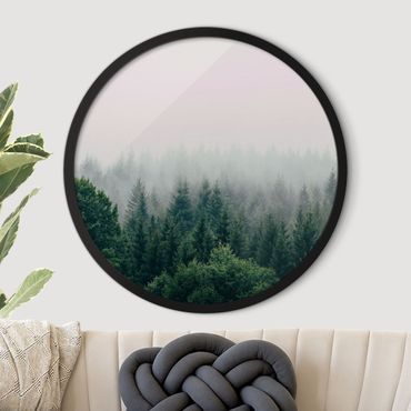 Circular framed print - Foggy Forest Twilight