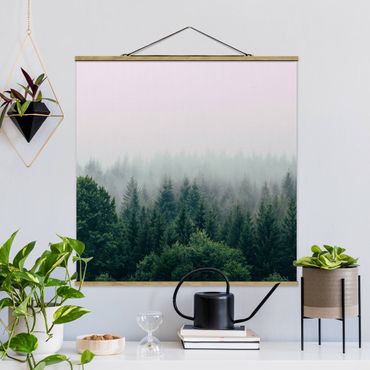Fabric print with poster hangers - Foggy Forest Twilight - Square 1:1