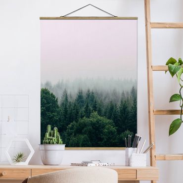 Fabric print with poster hangers - Foggy Forest Twilight - Portrait format 3:4