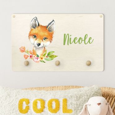 Coat rack for children - Forest Animal Baby Fox With Customised Name