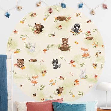 Self-adhesive round wallpaper - Forest Animals Autumn