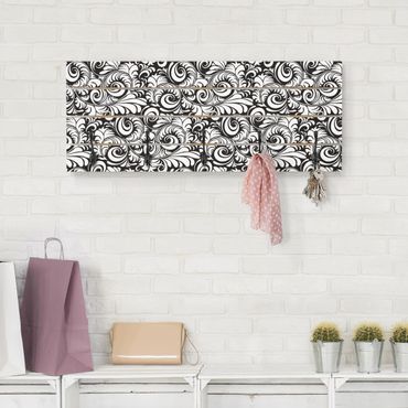 Wooden coat rack - Black And White Leaves Pattern