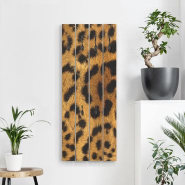 Wooden coat rack - Serval Cat Fur