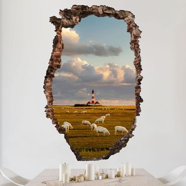Wall sticker - North Sea Lighthouse With Flock Of Sheep