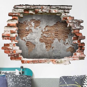 Wall sticker - Shabby Concrete Brick World Map