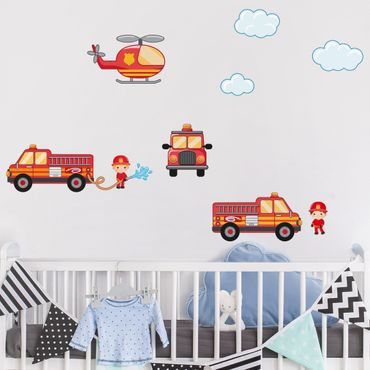 Wall sticker - Firefighter Set with Vehicles
