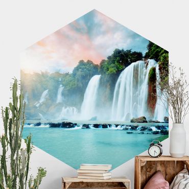 Self-adhesive hexagonal pattern wallpaper - Waterfall Panoramic View