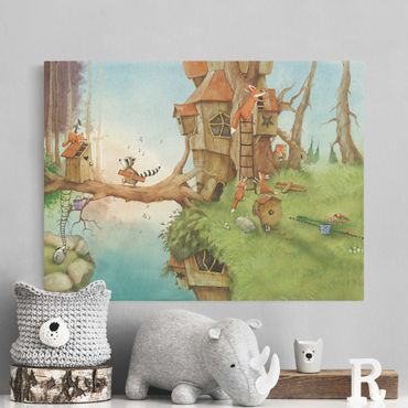 Natural canvas print - Wassily Raccoon - Wassily And Fox Family  - Landscape format 4:3