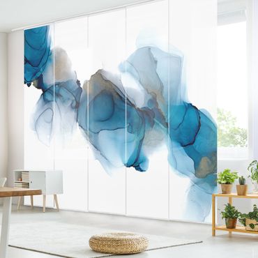 Sliding curtain set - Watercolour Rain In Indigo - Panel