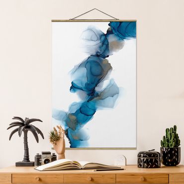Fabric print with poster hangers - The Wind's Path Blue And Gold - Portrait format 2:3