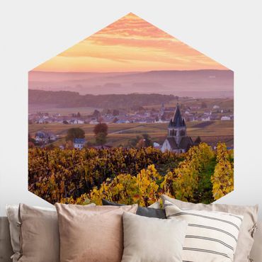 Self-adhesive hexagonal pattern wallpaper - Wine Plantations At Sunset