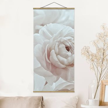 Fabric print with poster hangers - White Flower In An Ocean Of Flowers - Portrait format 1:2