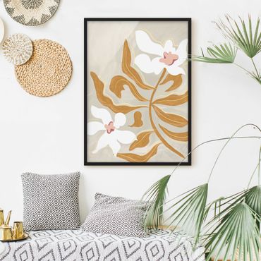 Framed prints - White flowers with yellow leaves