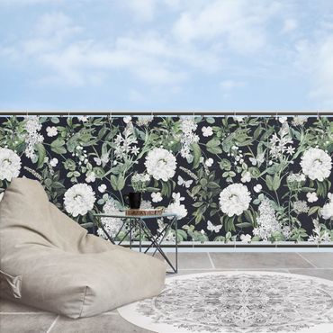 Balcony privacy screen - White Flowers And Butterflies On Blue