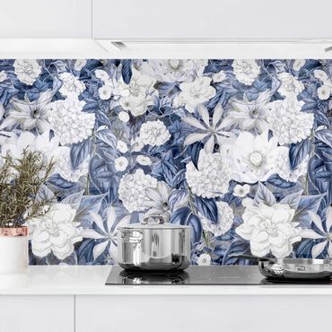Kitchen wall cladding - White Flowers In Front Of Blue II