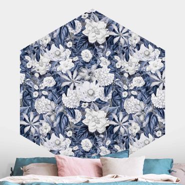 Self-adhesive hexagonal pattern wallpaper - White Flowers In Front Of Blue