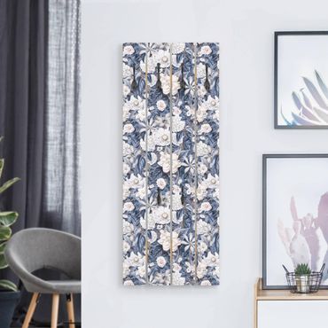 Wooden coat rack - White Flowers In Front Of Blue