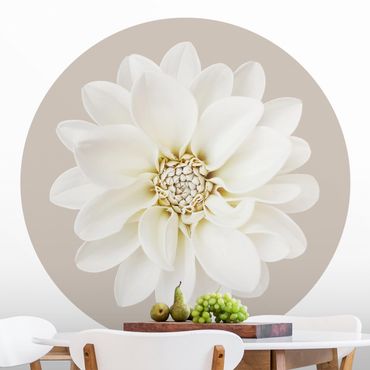 Self-adhesive round wallpaper - White Dahlia On Cream