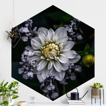Self-adhesive hexagonal pattern wallpaper - White Dahlia