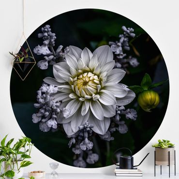 Self-adhesive round wallpaper - White Dahlia